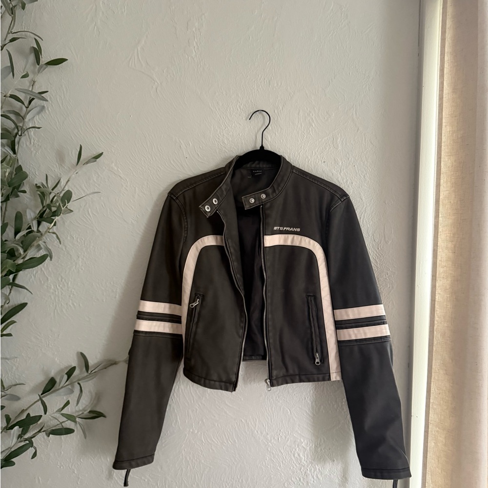 Urban Outfitters lets frans Black and White Leather Jacket